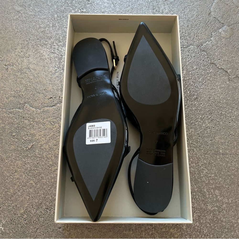 Tony Bianco Black Pointed Slingback Jamo Mule Flats w/ Buckle Straps - Picture 5 of 9